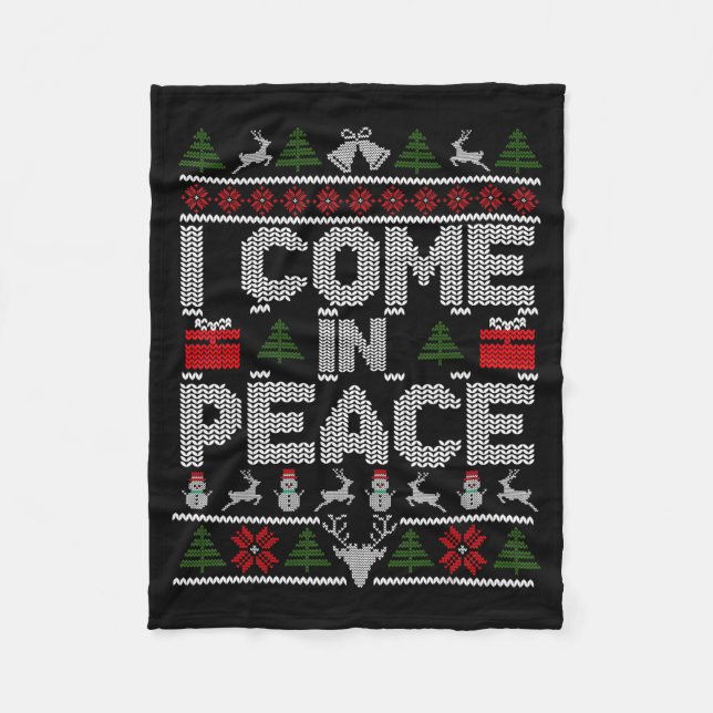 I Come In Peace Couple Matching Ugly Christmas Swe Fleece Blanket (Front)