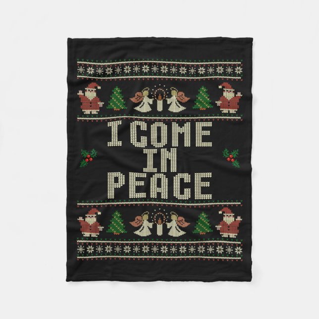 I Come In Peace Couple Matching Ugly Christmas Swe Fleece Blanket (Front)