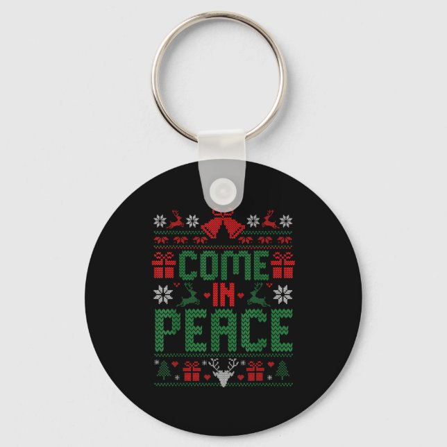 I Come In Peace Couple Matching Ugly Christmas Swe Key Ring (Front)