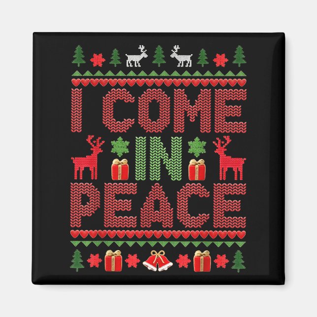 I Come In Peace Couple Matching Ugly Christmas Swe Magnet (Front)