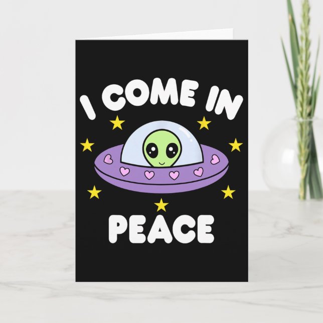 I Come In Peace Funny Spaceship Alien Couples Matc Card (Front)