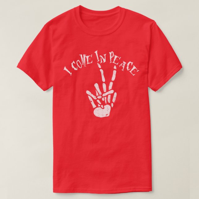 I Come in Peace Skeleton  Hand Gesture T-Shirt (Design Front)