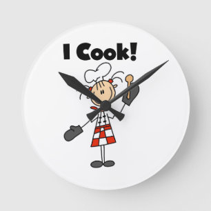I Cook - Female Chef Round Clock