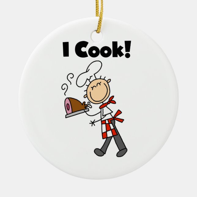 I Cook - Male Chef Ceramic Tree Decoration (Front)