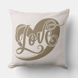 I Cor. 13 Beige Gold Heart/Chevron Pillow