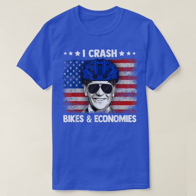 I Crash Bikes And Economies Funny Bicycle Accident T-Shirt (Design Front)