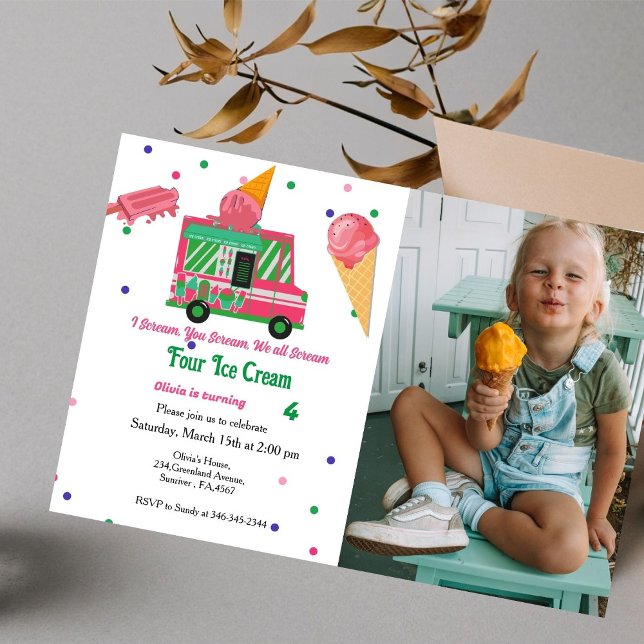 I Cream Four ice gream girl ice cream birthday  Invitation (Creator Uploaded)
