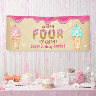 i cream,you cream 4th birthday girl banner