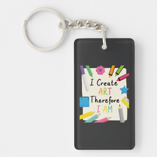 I Create Art Message with Colourful Stationery  Key Ring (Front)