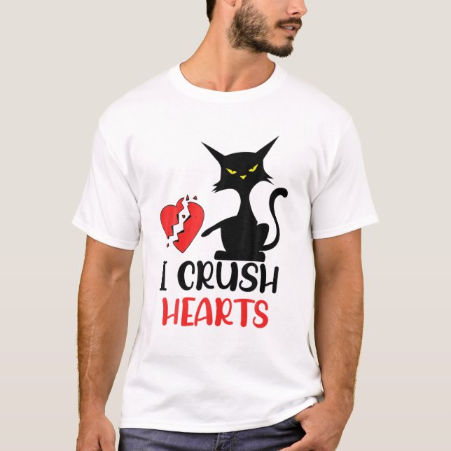 I Crush Hearts Funny Black Cats Valentine Cat Crus T-Shirt (Front)