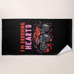 I Crush Hearts Monster Truck Toddler Boys Valentin Beach Towel