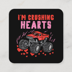 I Crush Hearts Monster Truck Toddler Boys Valentin Square Business Card