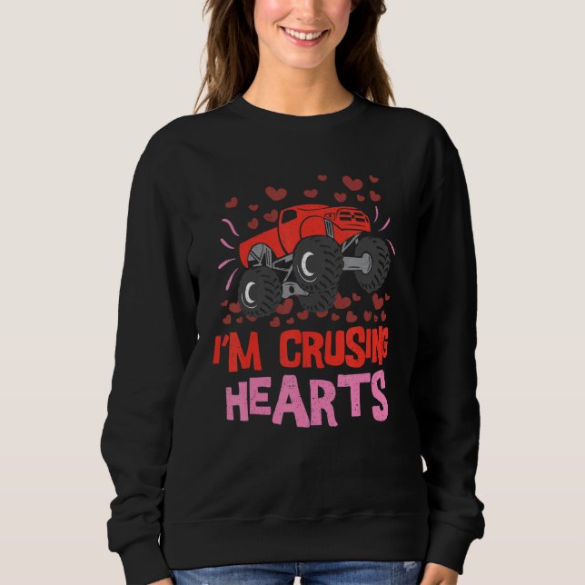 I Crush Hearts Monster Truck Toddler Boys Valentin Sweatshirt (Front)