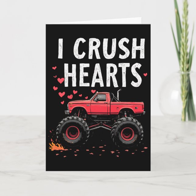 I Crush Hearts Monster Truck Valentine Boys Kids  Card (Front)