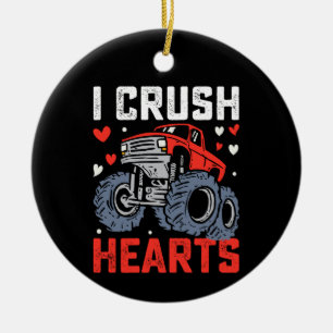 I Crush Hearts Monster Truck Valentine's Day Ceramic Tree Decoration