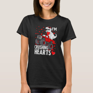 I Crush Hearts Trex Dino Monster Truck Boys Valent T-Shirt