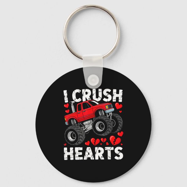 I Crush Hearts Valentine Monster Truck Boys Toddle Key Ring (Front)