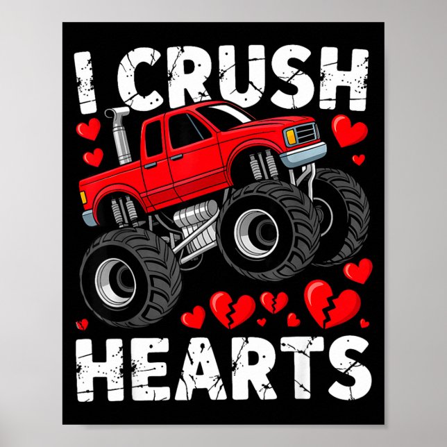 I Crush Hearts Valentine Monster Truck Boys Toddle Poster (Front)