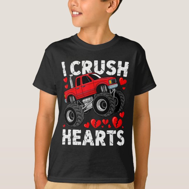 I Crush Hearts Valentine Monster Truck Boys Toddle T-Shirt (Front)
