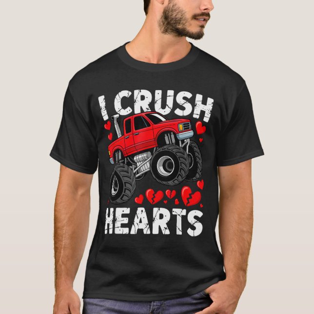 I Crush Hearts Valentine Monster Truck Boys Toddle T-Shirt (Front)