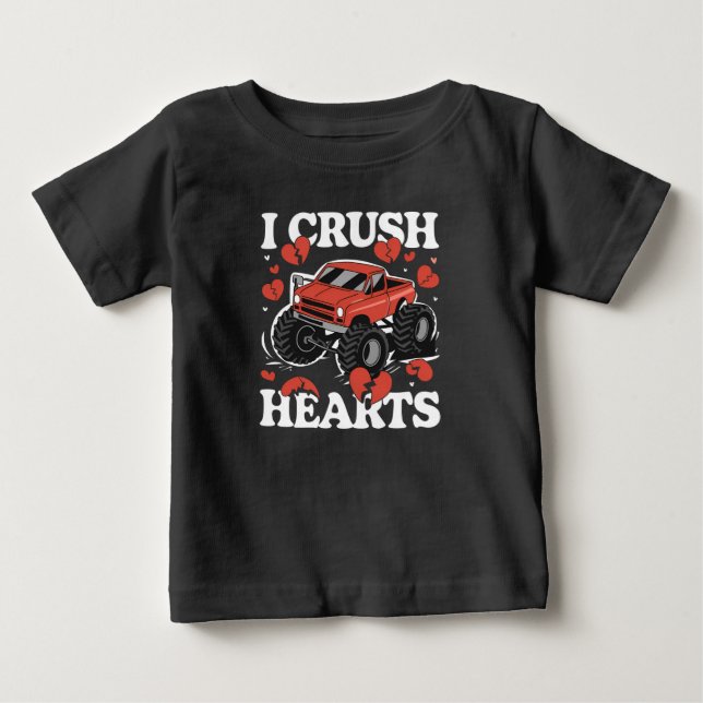 I Crush Hearts Valentine's Day Monster Truck Baby T-Shirt (Front)