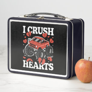 I Crush Hearts Valentine's Day Monster Truck Metal Lunch Box