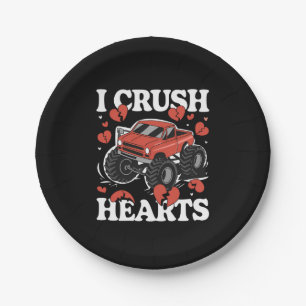 I Crush Hearts Valentine's Day Monster Truck Paper Plate