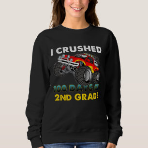 I Crushed 100 Days Of 2nd Grade Kids Boys Monster  Sweatshirt