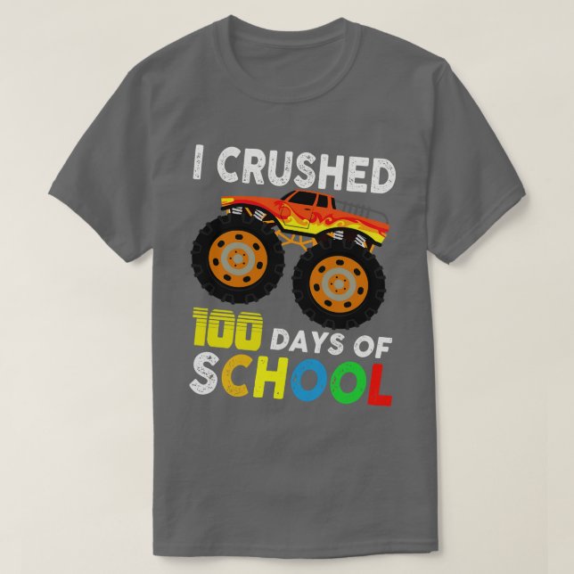 I Crushed 100 Days Of School Boys Monster Truck T-Shirt (Design Front)