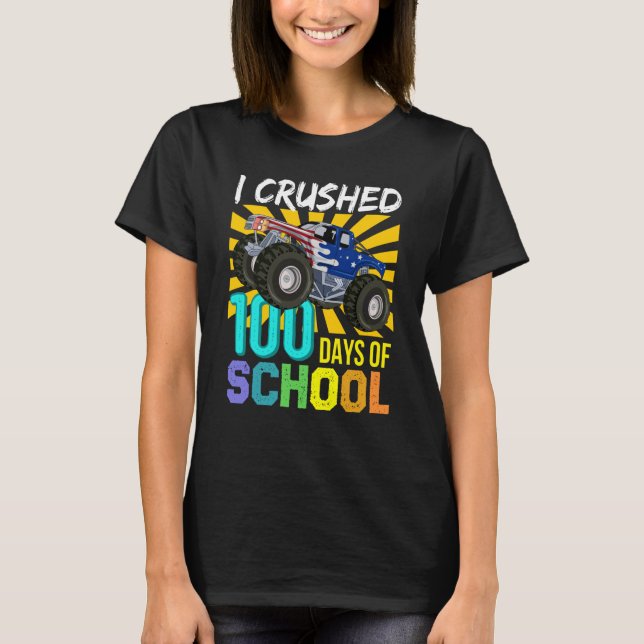 I Crushed 100 Days Of School Boys Monster Truck T-Shirt (Front)