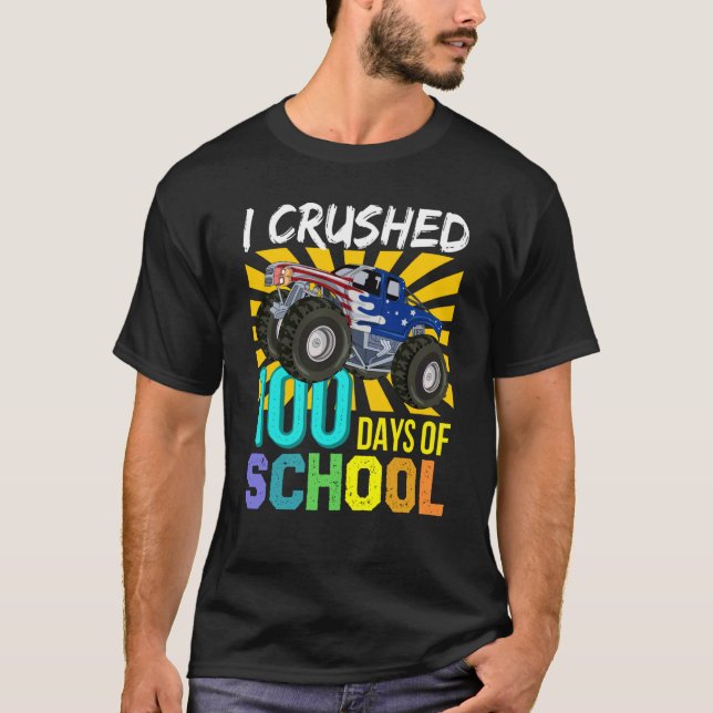 I Crushed 100 Days Of School Boys Monster Truck T-Shirt (Front)