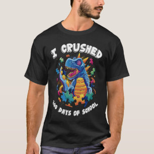 I Crushed 100 Days of School Dinosaur Puzzle Boy T-Shirt
