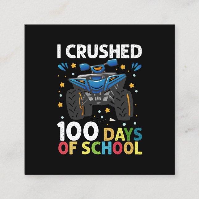 I Crushed 100 Days of School Monster Truck Boys Square Business Card (Front)