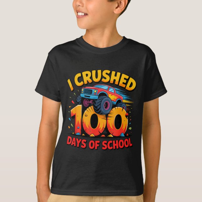 I Crushed 100 Days Of School Monster Truck Girls B T-Shirt (Front)