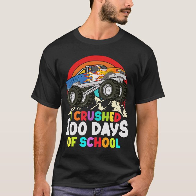 I Crushed 100 Days Of School Monster Truck Kids Bo T-Shirt (Front)