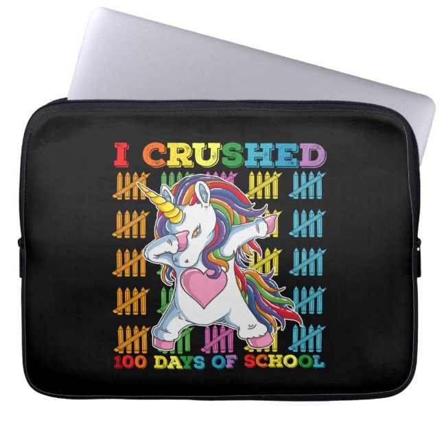I Crushed 100 Days Of School Unicorn Laptop Sleeve (Front)