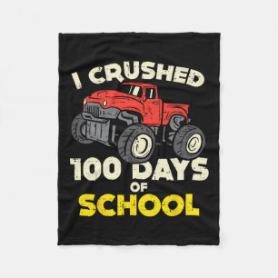I Crushed 100 Days School Monster Truck 100th Day  Fleece Blanket