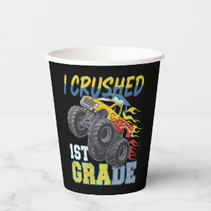 I Crushed 1st Grade Monster Truck Funny Graduation Paper Cups