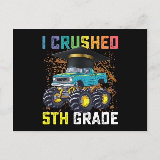 I Crushed 5th Grade Monster Truck Graduation Postcard (Front)