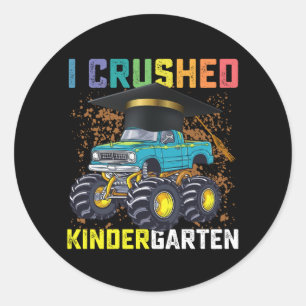 I Crushed Kindergarten Monster Truck Graduation Classic Round Sticker