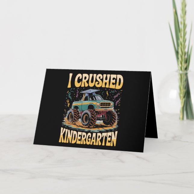 I Crushed Kindergarten Monster Truck Graduation Thank You Card (Front)