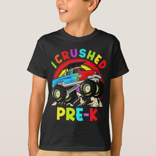 I Crushed PRE-K Monster Truck Graduation Cap Kids  T-Shirt (Front)