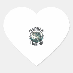 I’d Rather Be Fishing Vintage Bass Fisherman T-Shi Heart Sticker