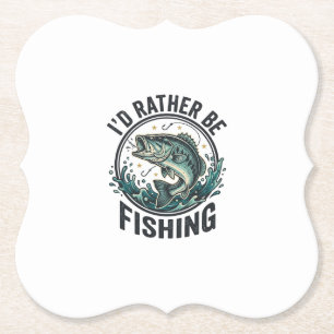 I’d Rather Be Fishing Vintage Bass Fisherman T-Shi Paper Coaster
