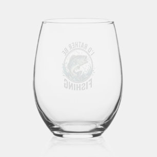 I’d Rather Be Fishing Vintage Bass Fisherman T-Shi Stemless Wine Glass