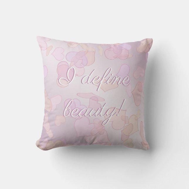 i define beauty. fun heart pinc gradient text.  cushion (Front)