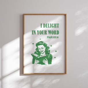 I Delight in Your Word Green Retro Christian Print