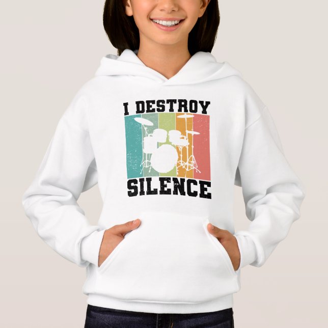 I Destroy Silence Distressed Vintage Drummer Retro (Front)