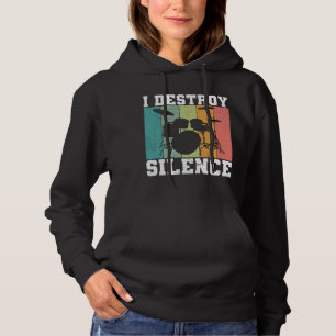 I Destroy Silence Distressed Vintage Drummer Retro Hoodie