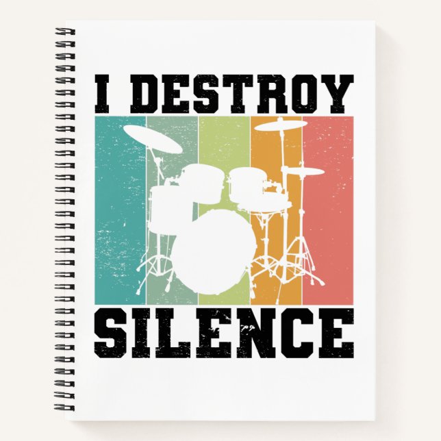 I Destroy Silence Distressed Vintage Drummer Retro Notebook (Front)